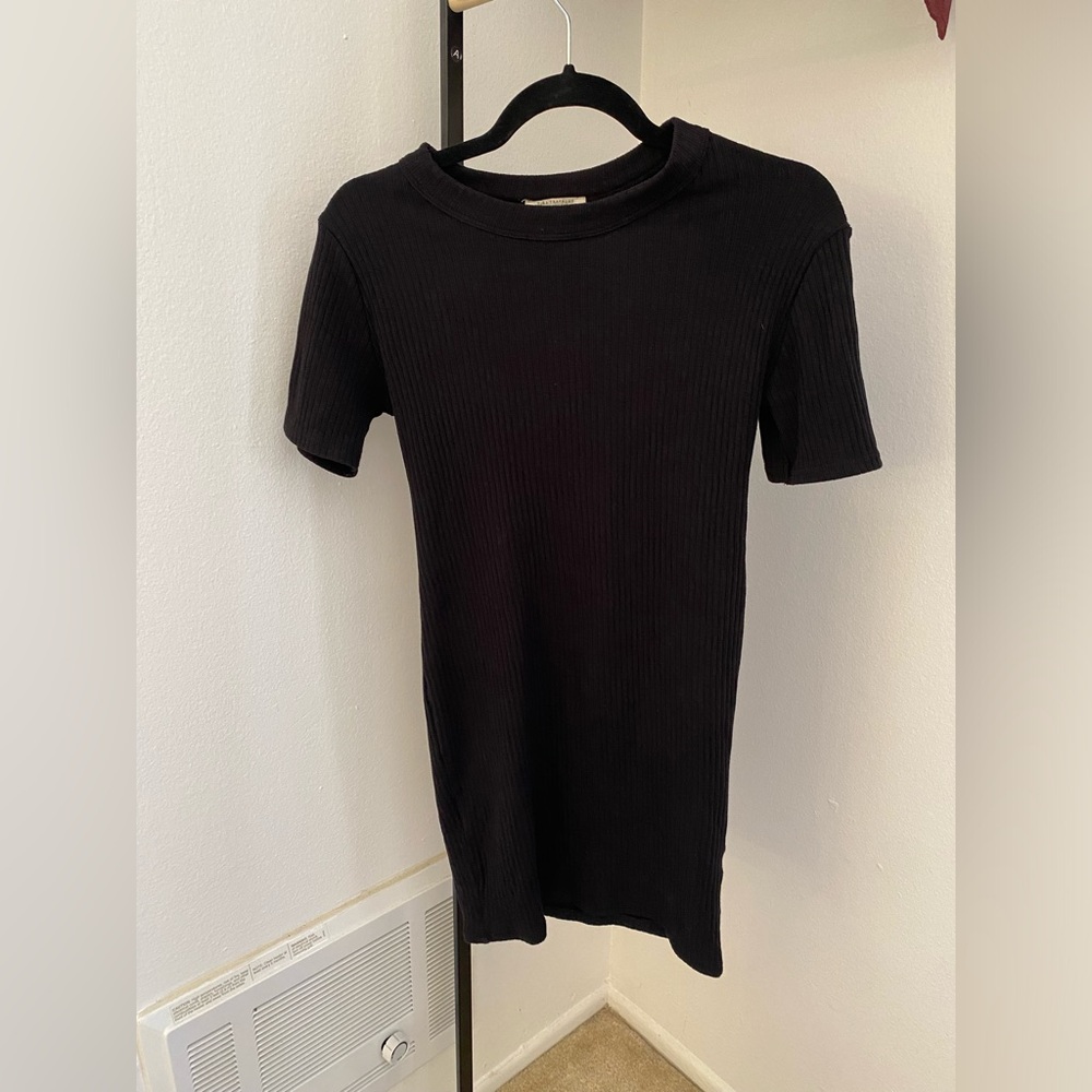 Zara Black Knitted Ribbed Mini Bodycon Dress - Size Medium (M)